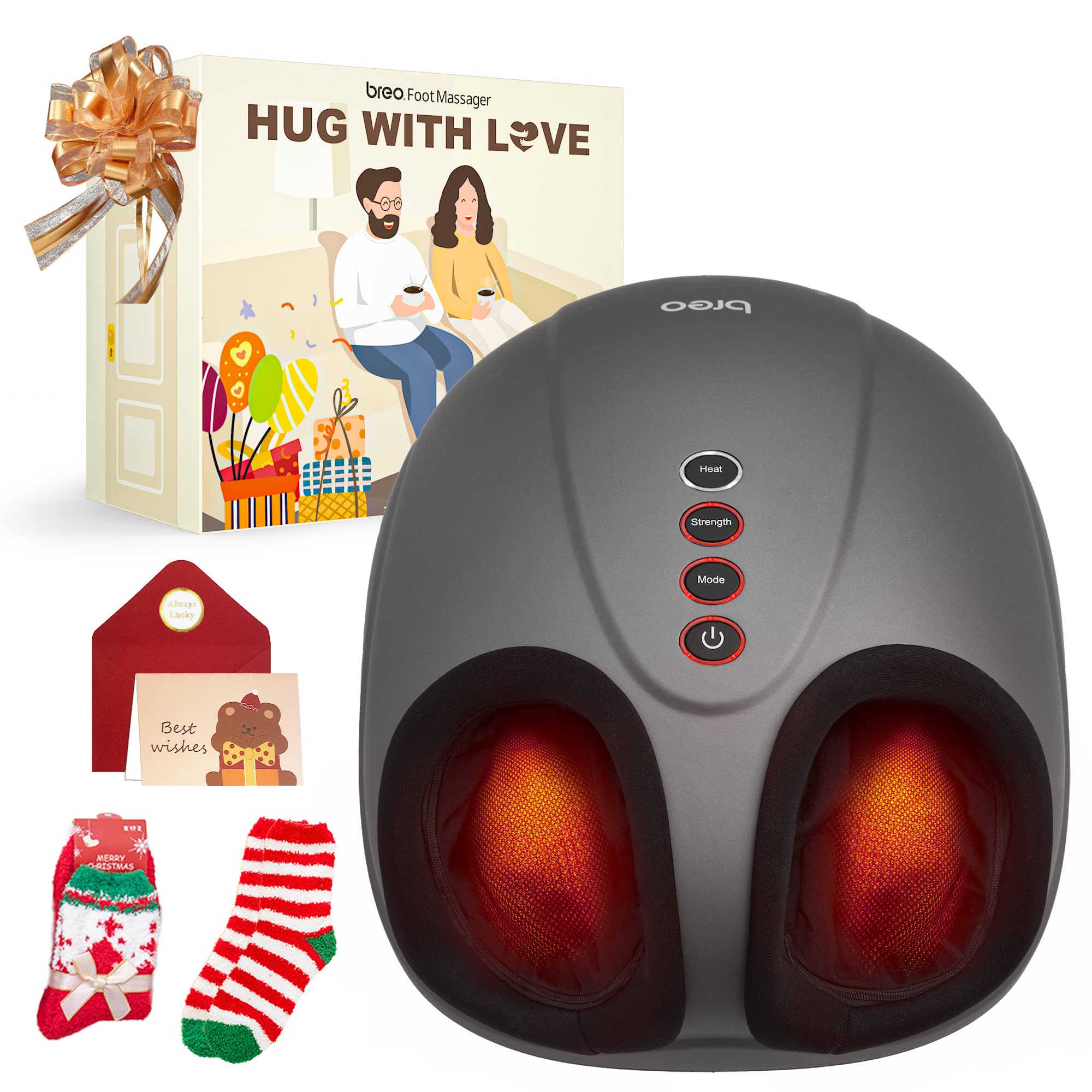 Breo Shiatsu Foot Massager with Soothing Heat, Deep Tissue Massage Machine for Relax Gifts, Family, Mom, Dad, Christmas, Fits Feet Up to Men Size 12