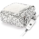 Sunbeam Royal Mink Sherpa Heated Throw Electric Blanket, 50" x 60", 4 Heat Settings, 4-Hour Auto Shut-Off, Warming Throw for Couch, Fast Heating, Machine Washable, Warm and Cozy, Grey Cape Paisley