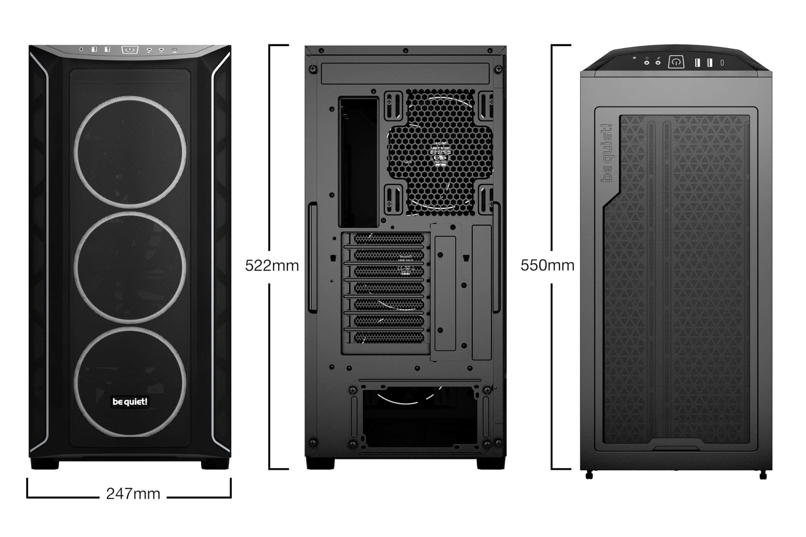 be quiet! Shadow Base 800 FX - ARGB - 4 Light Wings 140mm PWM Fans - Mid-Tower PC Gaming Case - 420mm radiators or E-ATX motherboards Support - Black - BGW63
