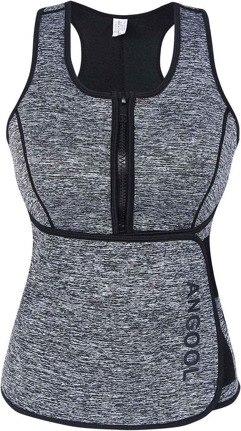 ANGOOL Waist Trainer Neoprene Sweat Sauna Vest for Women Weight Loss with Zipper and Waist Trimmer Belt