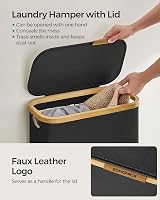 SONGMICS 65L Slim Laundry Basket with Lid Oxford Fabric Bamboo Handles LCB506B01 view 4