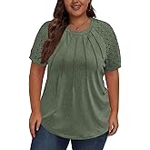 ForHailey Women's Plus Size Lace Shirt Short Sleeve Round Neck Tops Basic Ladies Loose Fit T Shirt