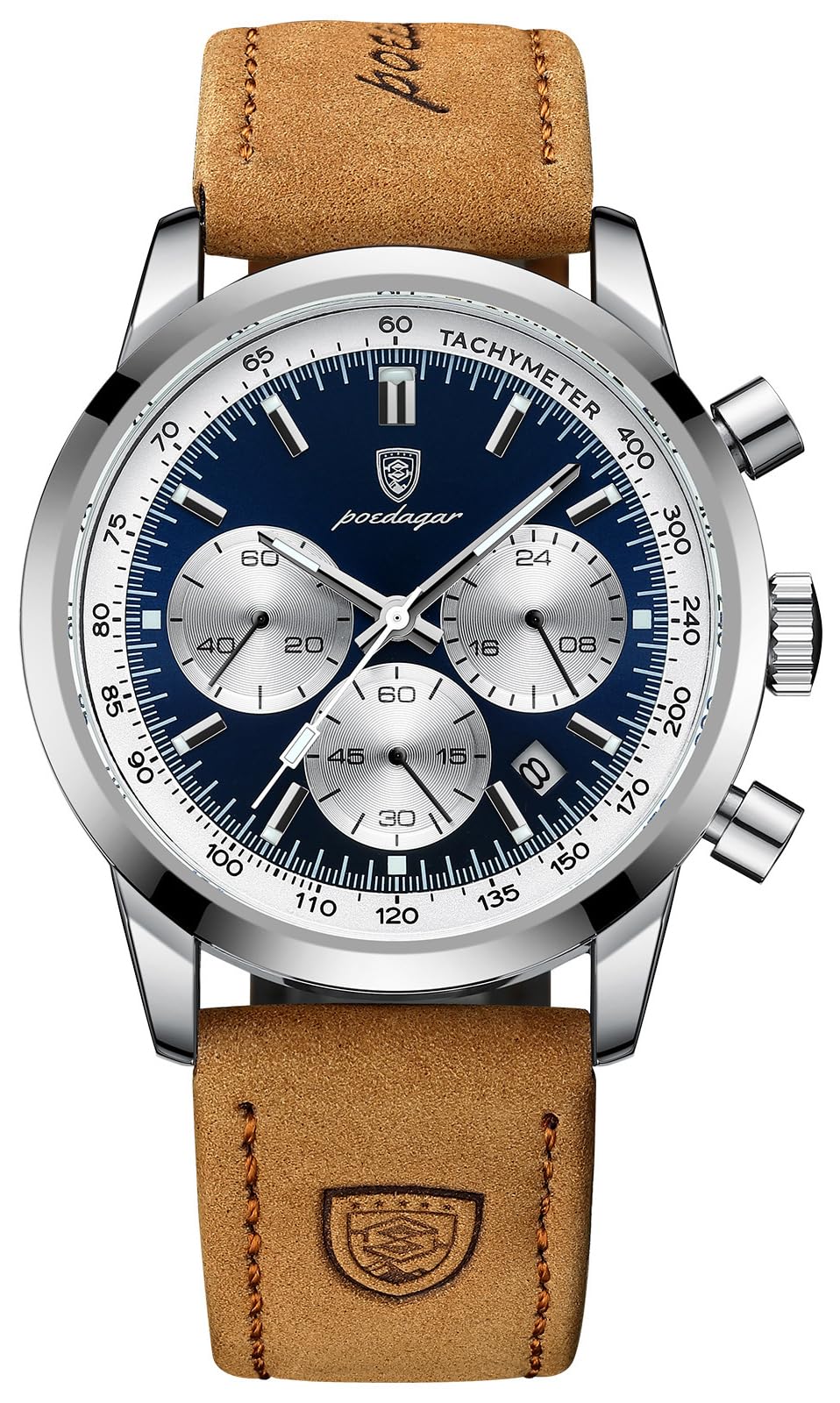 Photo 1 of HUNRUY Fashion Business Mens Watches with Leather Band Waterproof Chronograph Quartz Watch for Men, Auto Date (Silver-Dark Blue)