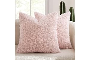 S_SSOY Pack of 2 Lambswool Throw Pillow Covers 18x18 Inch,Teddy Fleece Cushion Covers Winter Square Thickened Soft Cushion Ca