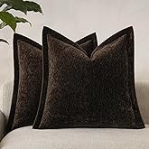 vivrudil Decorative Chenille Luxury Throw Pillow Covers with Wide Edge, Textured Solid Pillowcases, Soft Velvet Cushion Cover Home Décor for Couch Sofa Living Room,20×20 Inch, Set of 2, Dark Brown