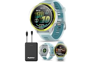 PLAYBETTER Garmin Forerunner 570 Advanced GPS Running and Triathlon Smartwatch Bundle (47 mm, Amp Yellow/Translucent Whitestone/Turquoise)