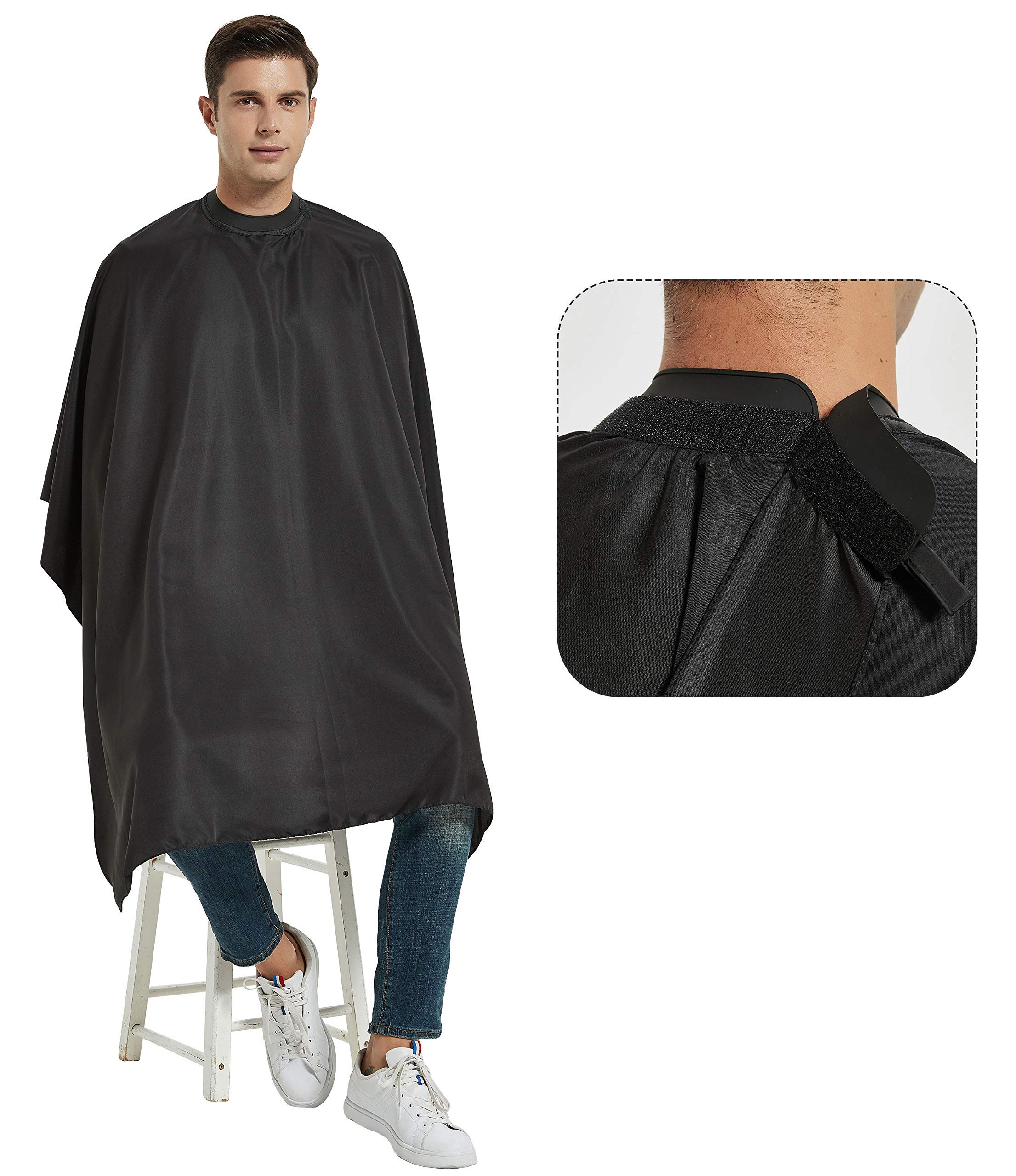 PERFEHAIR Salon Hair Cutting Hairdressing Gown with Rubber Neck Collar, Anti-static Barber Hairdresser Adult Cape for Barbering, Haircut and Styling-Black-53 x 57 inches