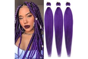 IIFLYDSFA Purple Braiding Hair Pre stretched 30 Inch 3 Packs Pre-stretched Braiding Hair EZ Braid Yaki Texture Synthetic Hair Extensions for Crochet Box Braids