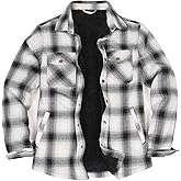 ZENTHACE Men's Sherpa Lined Flannel Shirt Jacket,Long Sleeved Brushed Plaid Flannel Shacket Jackets,Snap Button