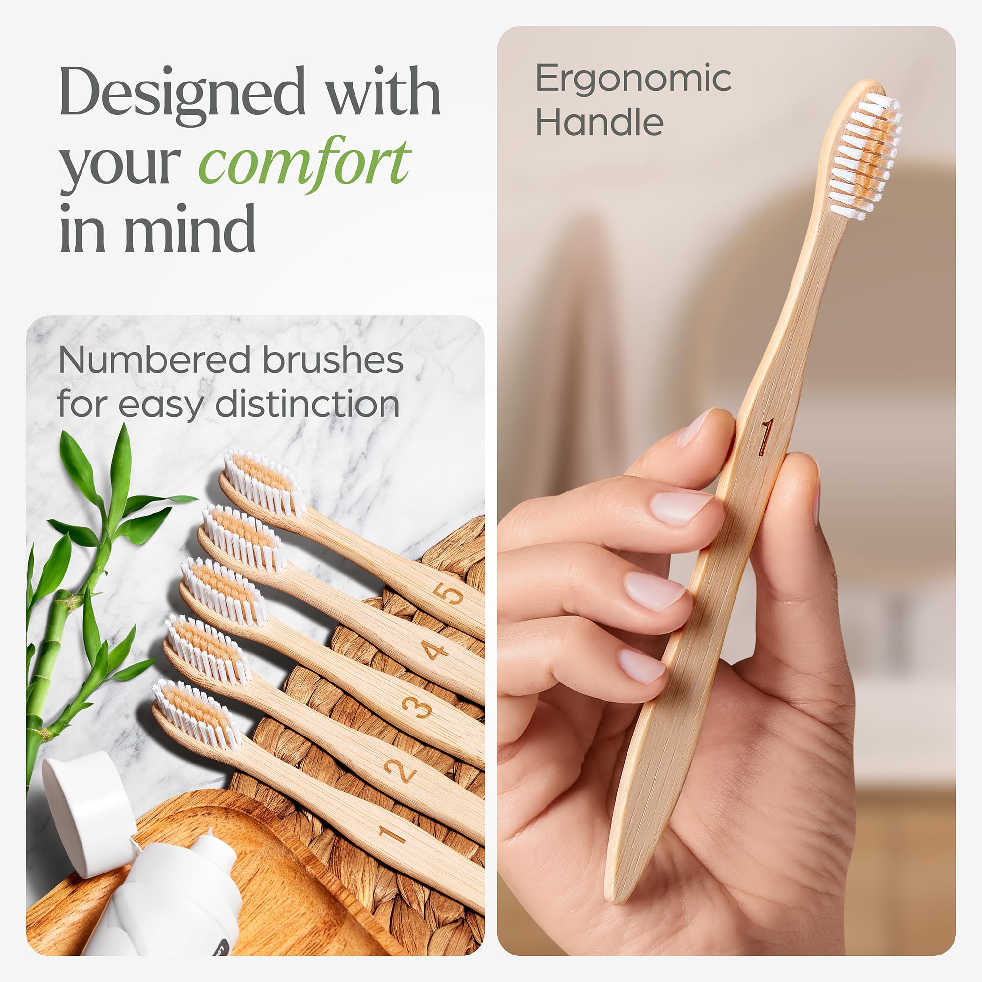Bamboo Toothbrushes 10 Pack - BPA Free Soft Bristles Toothbrushes, Eco-Friendly, Natural Wooden Toothbrush