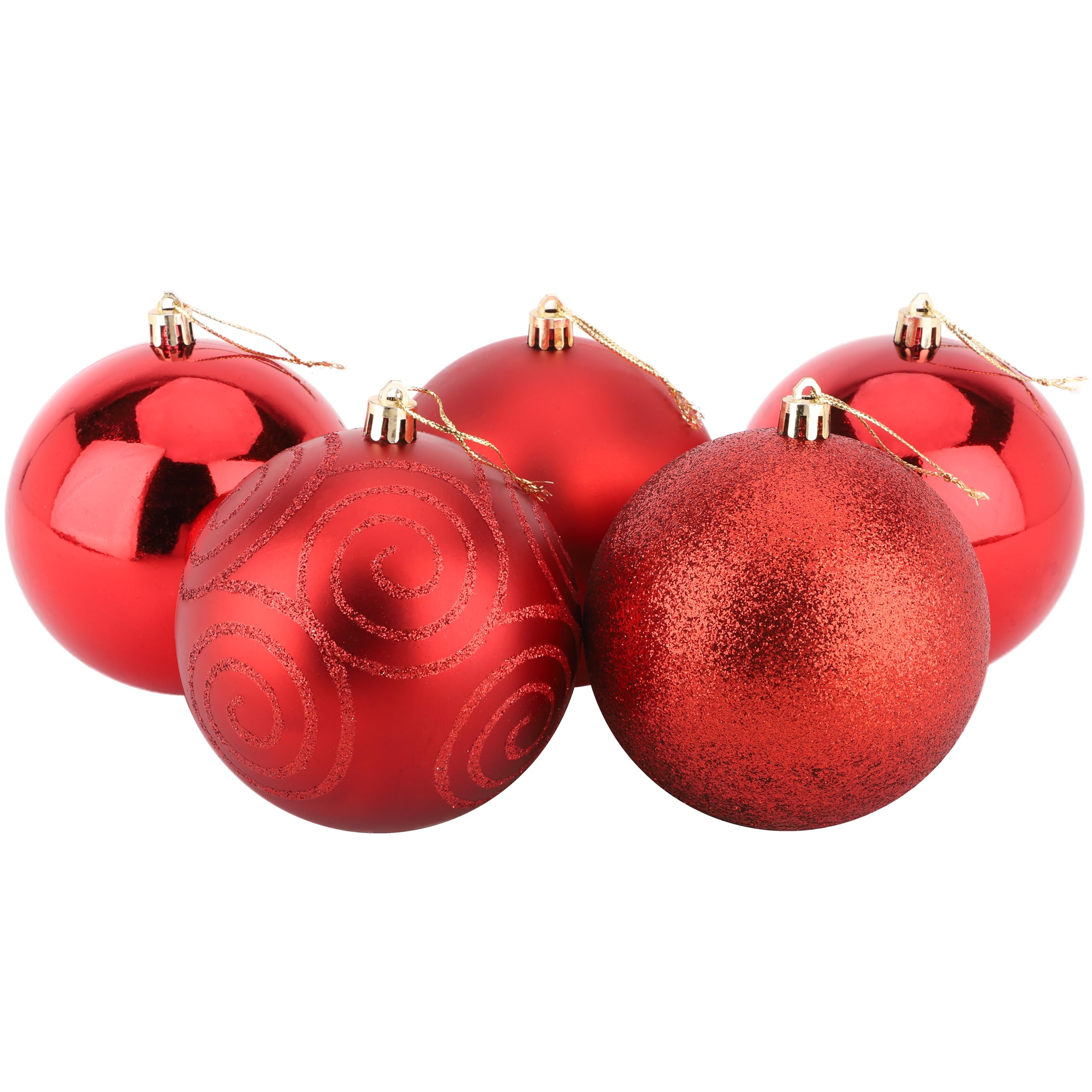 Christmas Concepts® Pack of 5-100mm (4") Large Baubles - Shiny, Matte & Glitter Design - Christmas Decorations (Red)