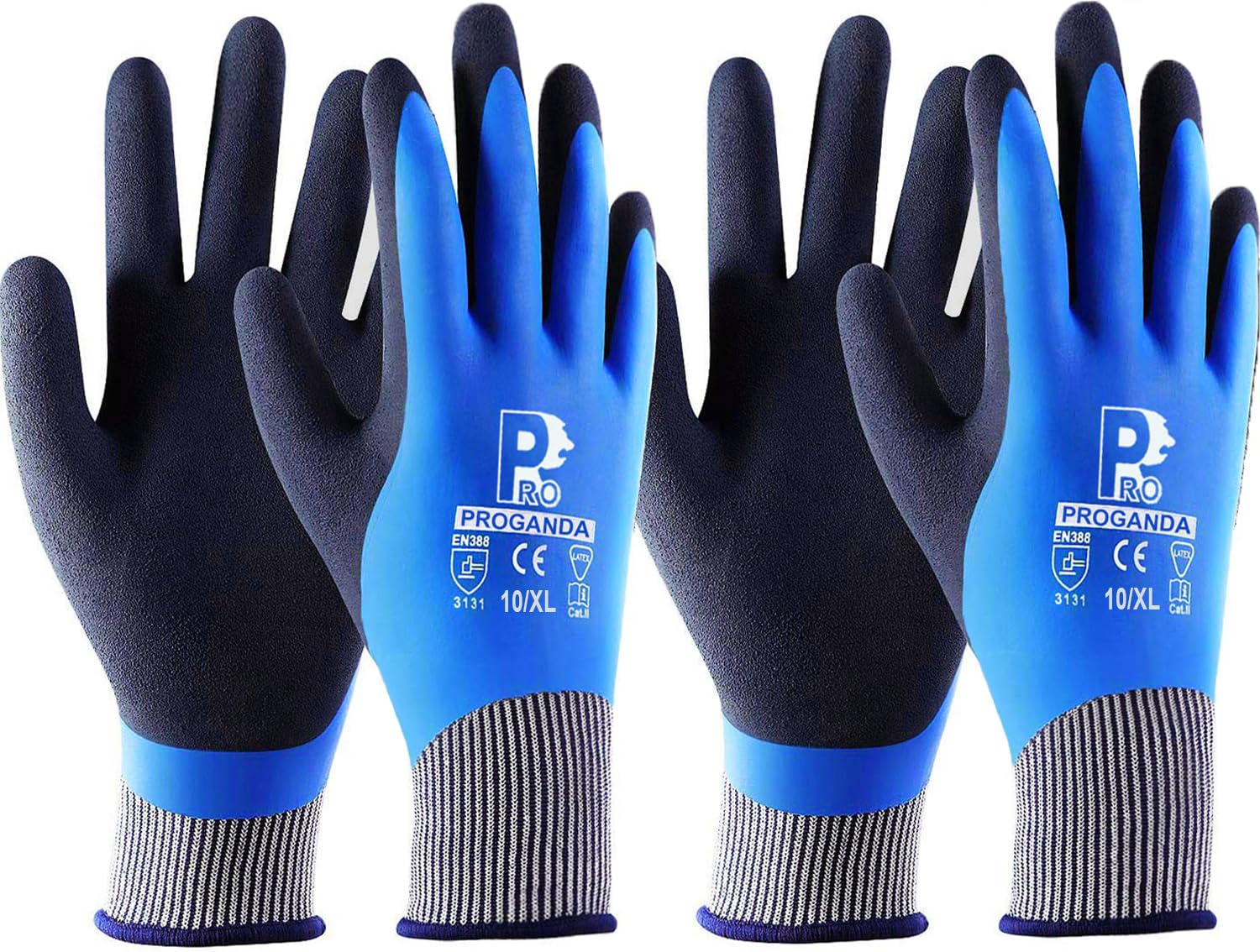 PROGANDA 2 Pairs Waterproof Work Gloves Ultra-Grip Latex Coated for Superior Grip Durable and Versatile