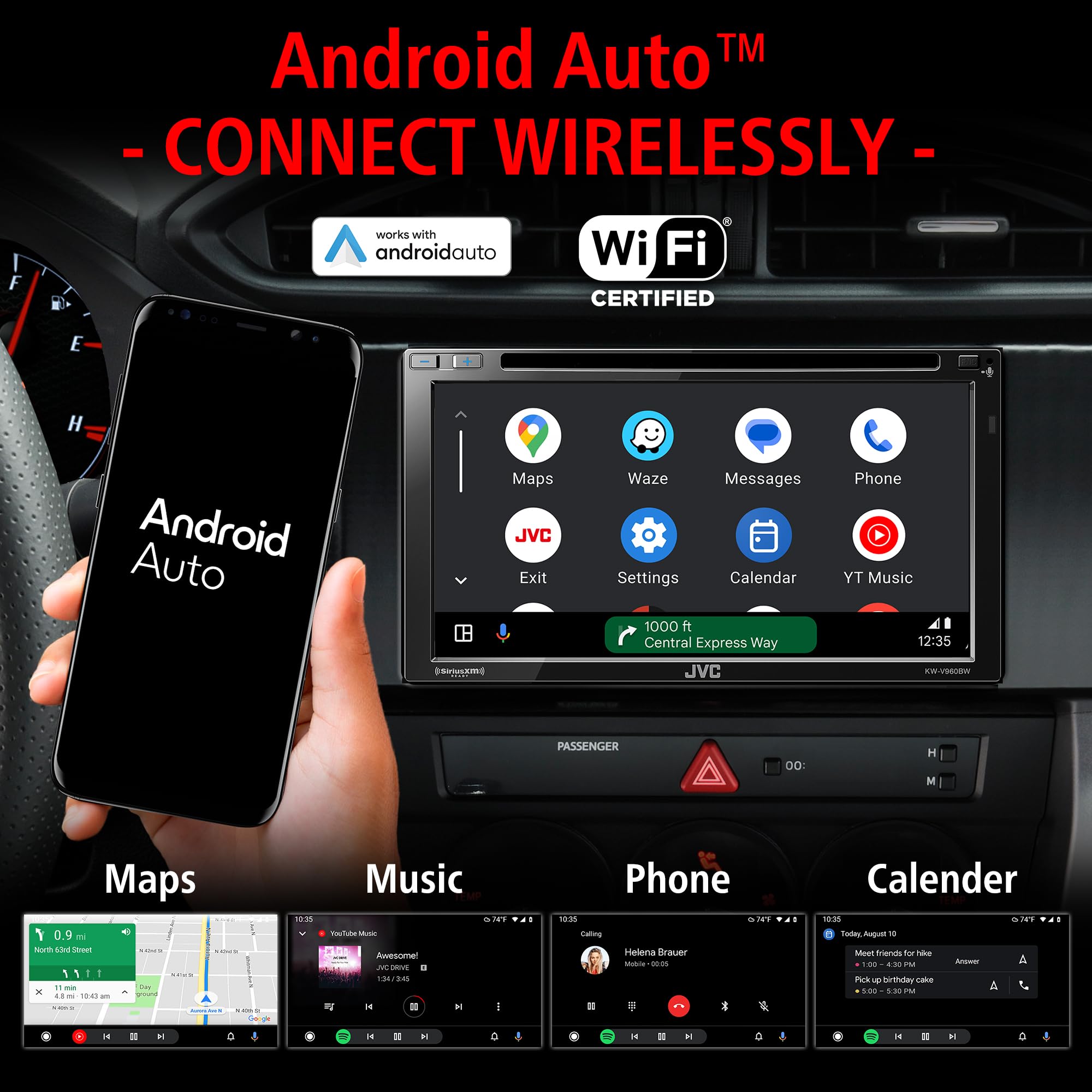 JVC KW-V960BW Built in Wi-Fi for Wireless CarPlay Android Auto, CD/DVD 6.8