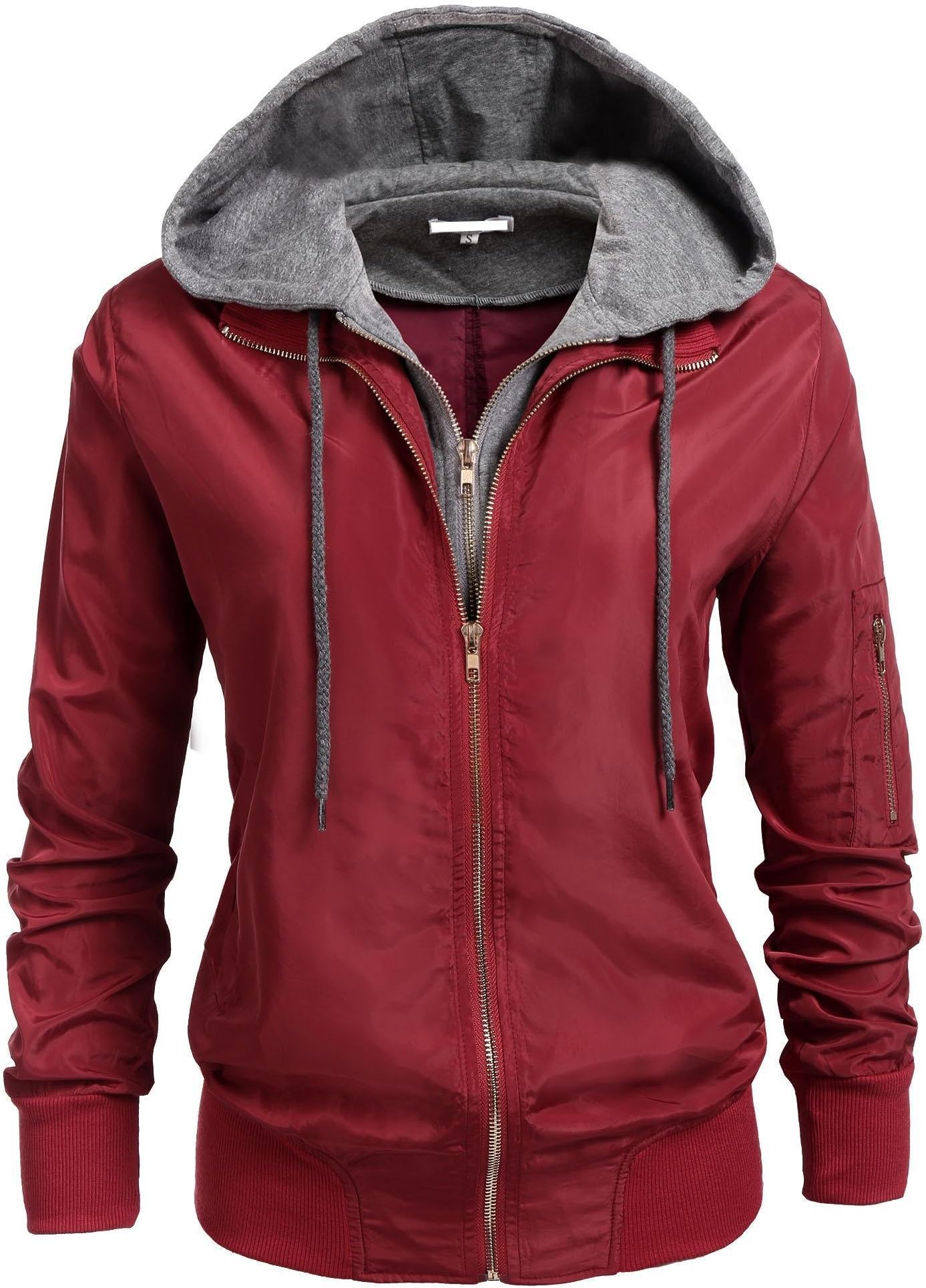 SoTeer Womens Relaxed Fit Double Zipper Hooded Jacket Zip Up Hoodie Coat