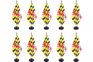ZXvZYT Maryland Flag Banner USA Maryland Desk Flag Set Small Mini Maryland State Office Table Stick Flags with 12" Solid Pole Black Stand Base Decorations (12 Pack)