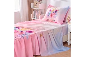 VIVILINEN Twin Size Bed Sheets Set for Kids Girls 3 Piece Pink Unicorn Kids Sheets Set Toddler Twin Bedding Set Include Flat Sheet, Deep Pocket Fitted Sheet and Pillowcase