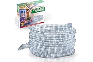 Tupkee LED Rope Light Cool-White - 24 Feet (7.3 m), for Indoor and Outdoor use - 10MM Diameter - 144 LED Long Life Bulbs Decorative Rope Tube Lights