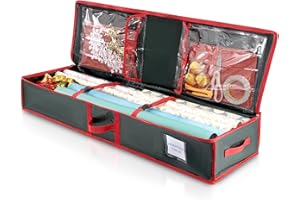 Wrapping Paper Storage Container for Christmas Gifts Durable Woven Underbed Gift Wrap Organizer with Interior Pockets, Holds 