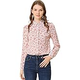Allegra K Women's Button Down Shirt Work Office Tops Long Sleeve Point Collar Floral Blouse