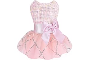 Sebaoyu Winter Dog Dress, Cute Warm Fleece Dog Sweater for Small Dogs Girl, Pink Plaid Puppy Dresses Clothes for Chihuahua Yorkie (Small)