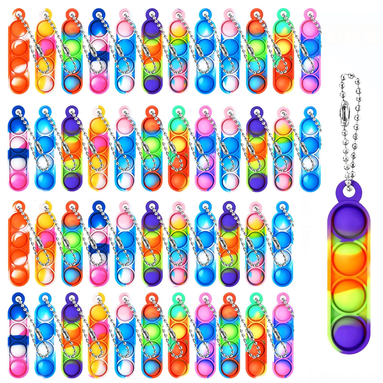 JNGTKL 46pcs Fidget Keyring, Mini Stress Keyring Key Chain Round Strip, Party Bag Fillers for Kids, Gifts Game Prizes for Students, Portable Stress Relief Toys (Random Colors)