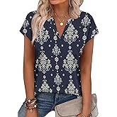 WIHOLL Womens Summer Tops V Neck T Shirts Cap Sleeve Business Casual Outfits Loose Fit Beach Vacation Clothes Basic Tees