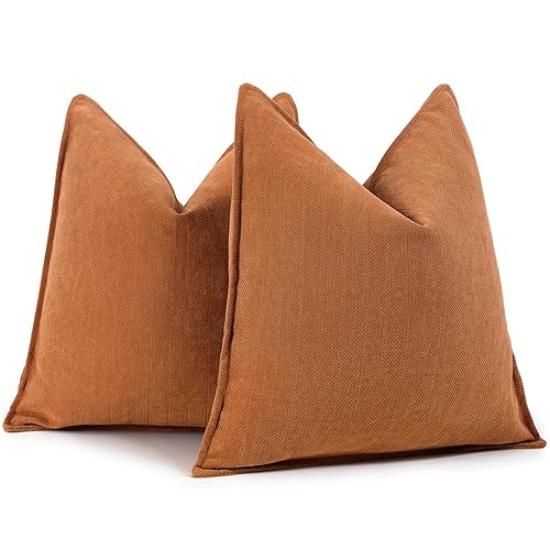 ZWJD Orange Pillow Covers 24x24 Set of 2 Chenille Throw Pillow Covers with Elegant Design Soft and Luxurious Decorative Throw Pillows for Couch, Bed, and Home Decor