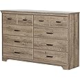 South Shore Versa Collection 8-Drawer Double Dresser, Weathered Oak with Antique Handles