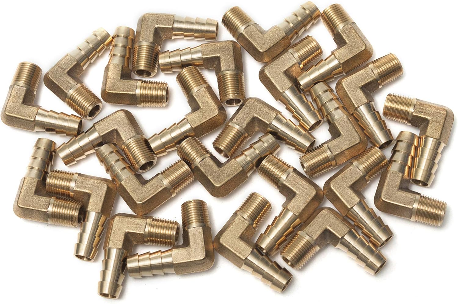LTWFITTING 90 Deg Elbow Brass Barb Fitting 1/8-Inch Male BSPT x 8mm ID Hose(Pack of 25), 8mm ID Hose x 1/8" Male BSPT