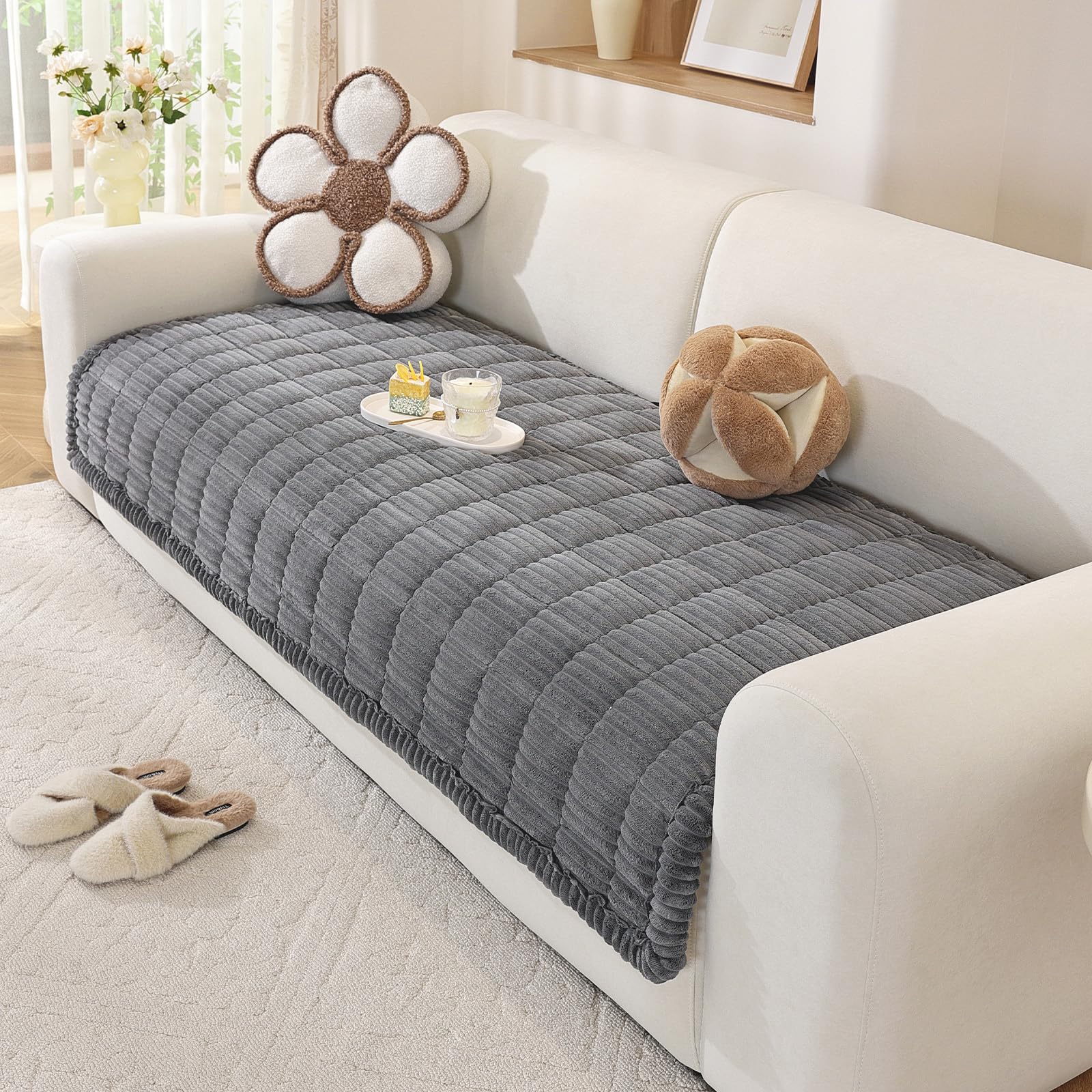 Couch Cover for Dogs Washable, Pet Couch Covers for Sofa, Soft Fuzzy Sectional Sofa Cover L Shape, Thick Couch Protector Pet Friendly, Paw Cart Dog Mat for Couches and Sofas (35.4" x 70.9", Dark Grey) Image