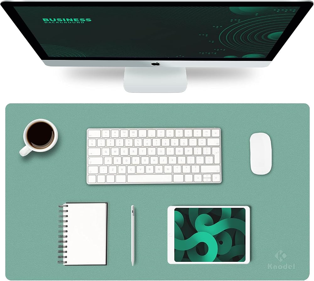 K KNODEL Small Office Leather Desk Mat 60x35cm Green Dual Sided