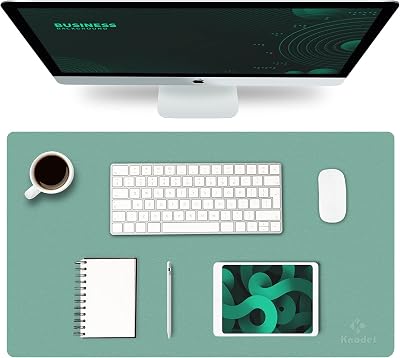 K KNODEL Small Office Leather Desk Mat 60x35cm Green Dual Sided