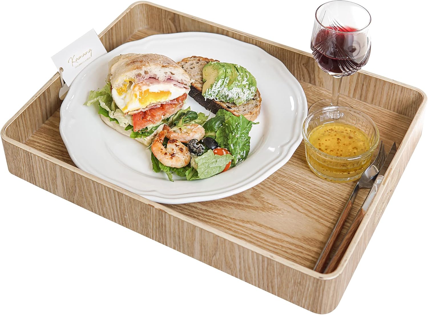 Nonslip Wood Serving Tray with Handles for Serving Food and Drinks. 16” Rectangular Large Tray for Ottoman. Anti-Slip Food Serving Tray with Handles. Wooden Nonslip Food Serving Trays (16” Rectangle)