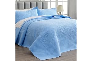 Qucover Oversized King Bedspreads Blue, Paisley Pattern 3 Piece King Size Oversized Quilt Sets 120 x 120, Soft Microfiber Lightweight Ultrasonic Bedspread Oversized King Bedding