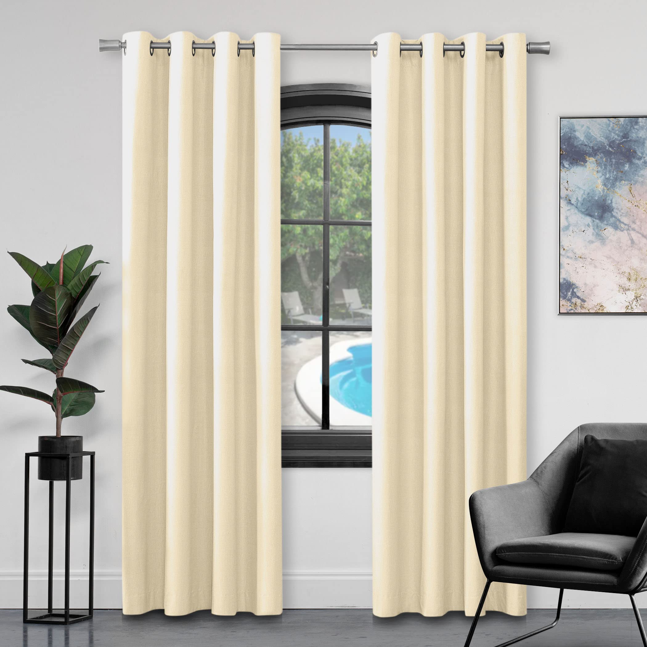 Gaveno Cavailia Luxury Fully Lined Plain FAUX SILK EYELET CURTAINS With Tie Backs Cream 90x90 In 31069126 — image 1