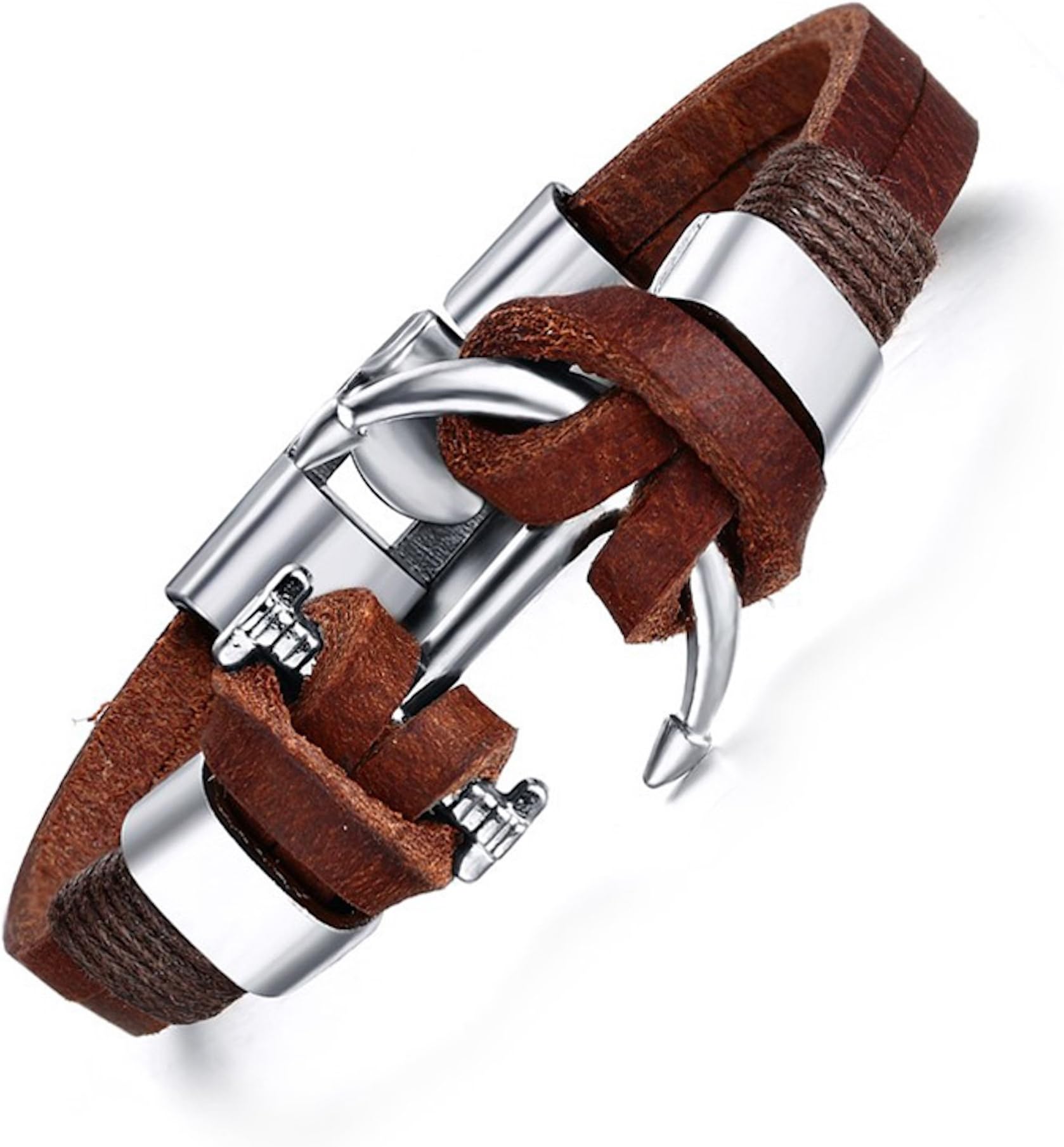 Brown Anchor Charm Leather Wrap Multi Strand Bracelet for Men and Women