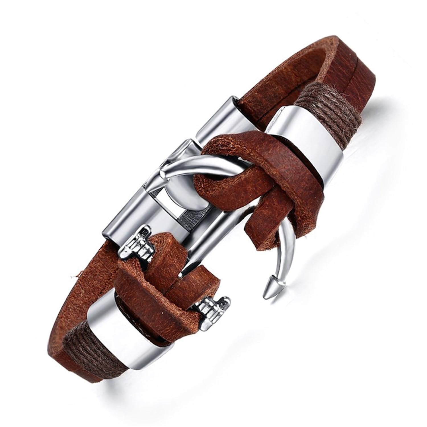 hot and bold brown leather and alloy wrap bracelet for men and women
