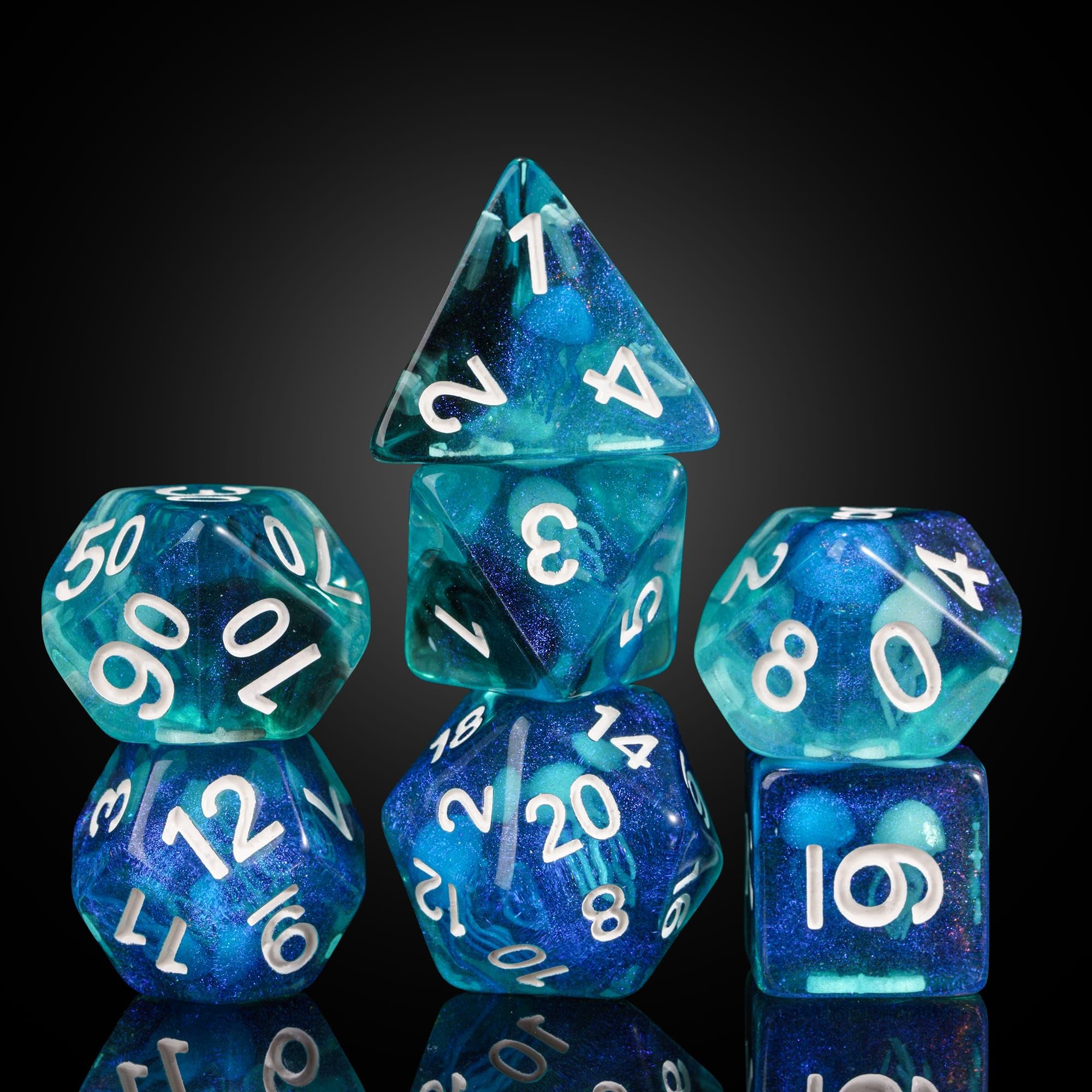 cusdie 7-Die DND Dice, Polyhedral Dice Set Filled with Animal, for Role Playing Game Dungeons and Dragons D&D(Luminous Jellyfish) — image 1