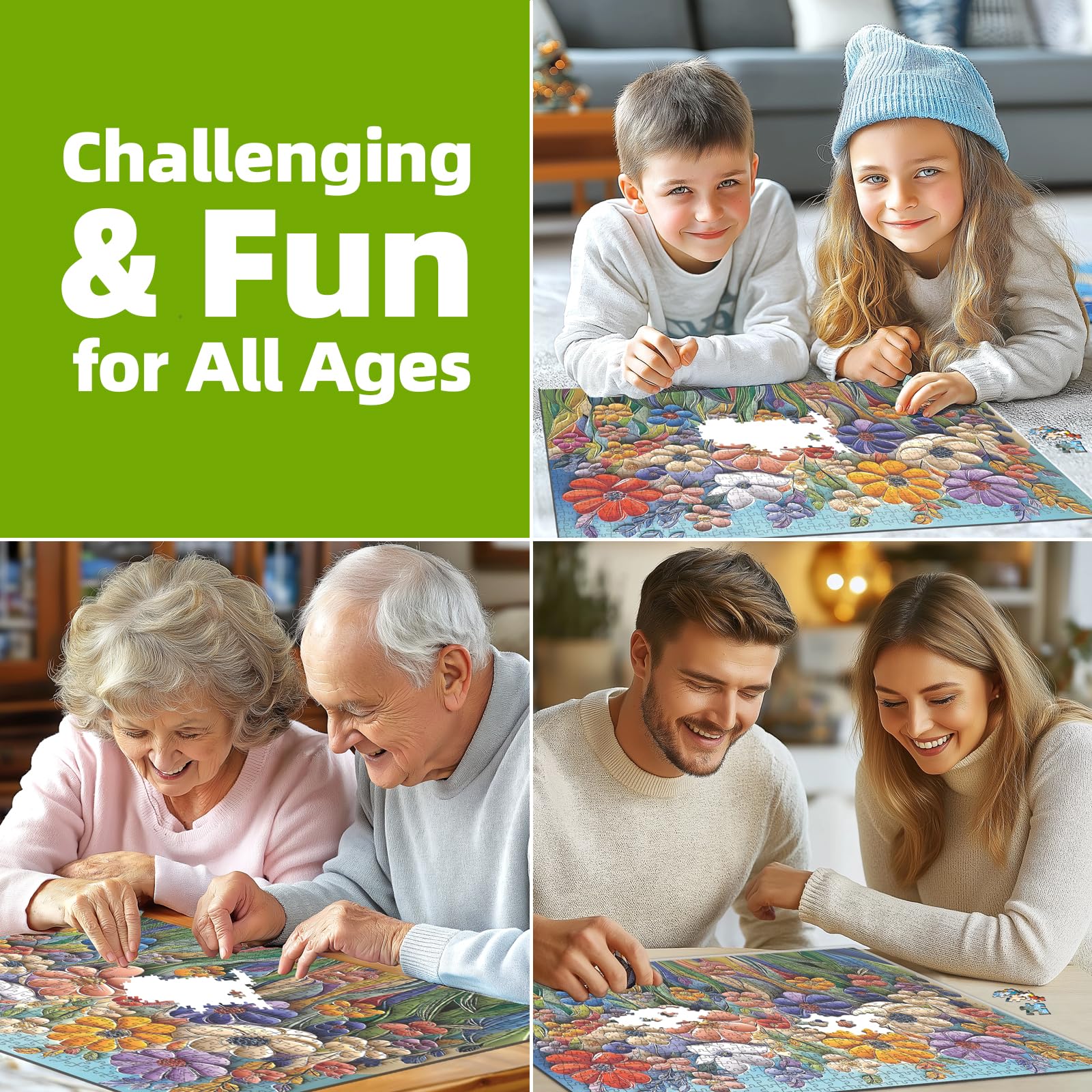 MINIWAN Colorful Embossed Flowers Puzzles for Adults, Plant Floral Puzzle Art, Impossible Hard Difficult Challenging Jigsaw Puzzles 1000 Pieces Painting