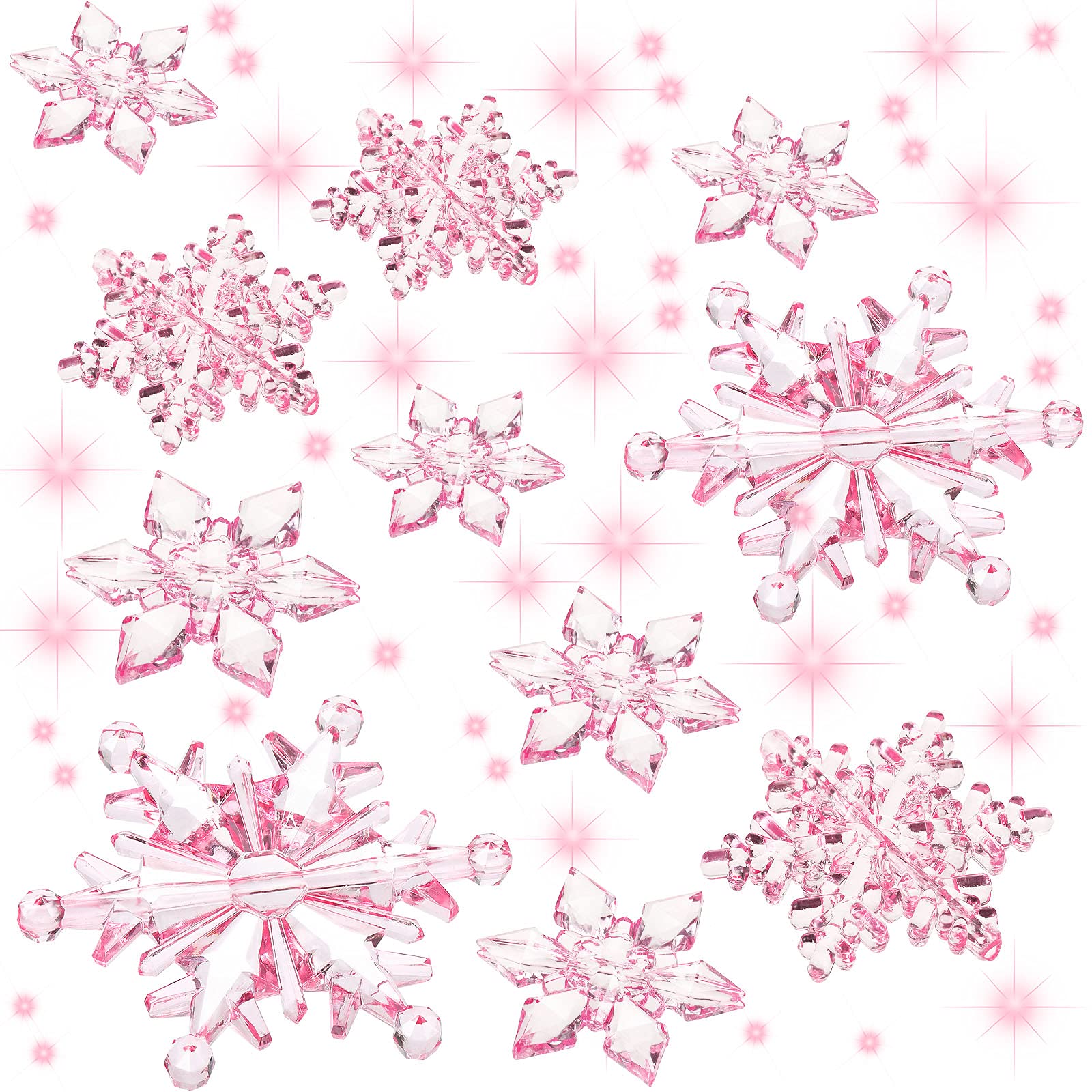 Boao 35 Pieces Acrylic Crystal Snowflakes Ornaments Xmas Tree Pendant DIY Winter Snowflake Snow Theme Decoration (Clear Light Pink)