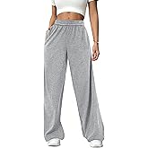 Bsubseach Wide Leg Sweatpants for Women Baggy Terry Cloth Palazzo Pants with Pockets High Waisted Lounge Pant