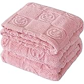 CLOUDS HUG Pink Throw Blanket for Couch - Soft Blankets for Women, Cute Small Fleece Blanket for Girls Gift, 50x60 Inches,3D Textured Smile Pattern