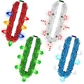 Traplace 4PCS Christmas Lights Necklace, 3 Modes LED Christmas Party Favors, 7 Bulbs Color Stripes Snowflakes Bell Tree Candy Cane, Xmas Light Up Necklace for Ugly Sweater Party New Year Decorative