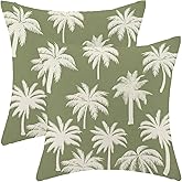 Jecuwo Palm Tree Pillow Covers 18x18 Inch Set of 2 Vintage Tropical Throw Pillow Covers Summer Outdoor Decorative Cushion Cover Sage Green Square Pillowcase for Sofa Couch Indoors Outdoors Decor