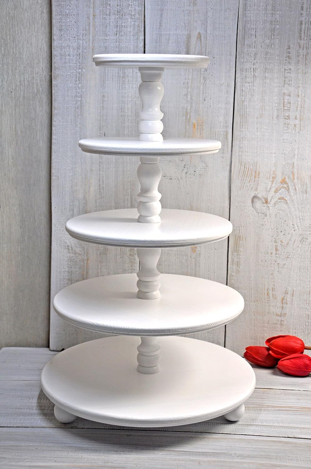 Demountable 5tier white wood cake stand for wedding Wood cupcake holder Wooden