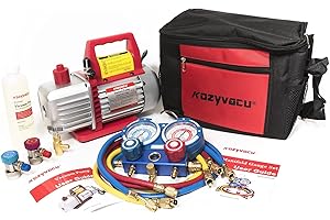 Kozyvacu AUTO AC Repair Complete Tool Kit with 1-Stage 3.5 CFM Vacuum Pump, Manifold Gauge Set, Hoses and its Acccessories