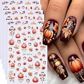Pumpkin Nail Stickers Fall Nail Art Stickers Decals Cute Acrylic Nail Art Supplies 6PCS 3D Self-Adhesive Autumn Maple Leaf Nail Design Stickers Supplies Thanksgiving Day Nail Art Charms for Women