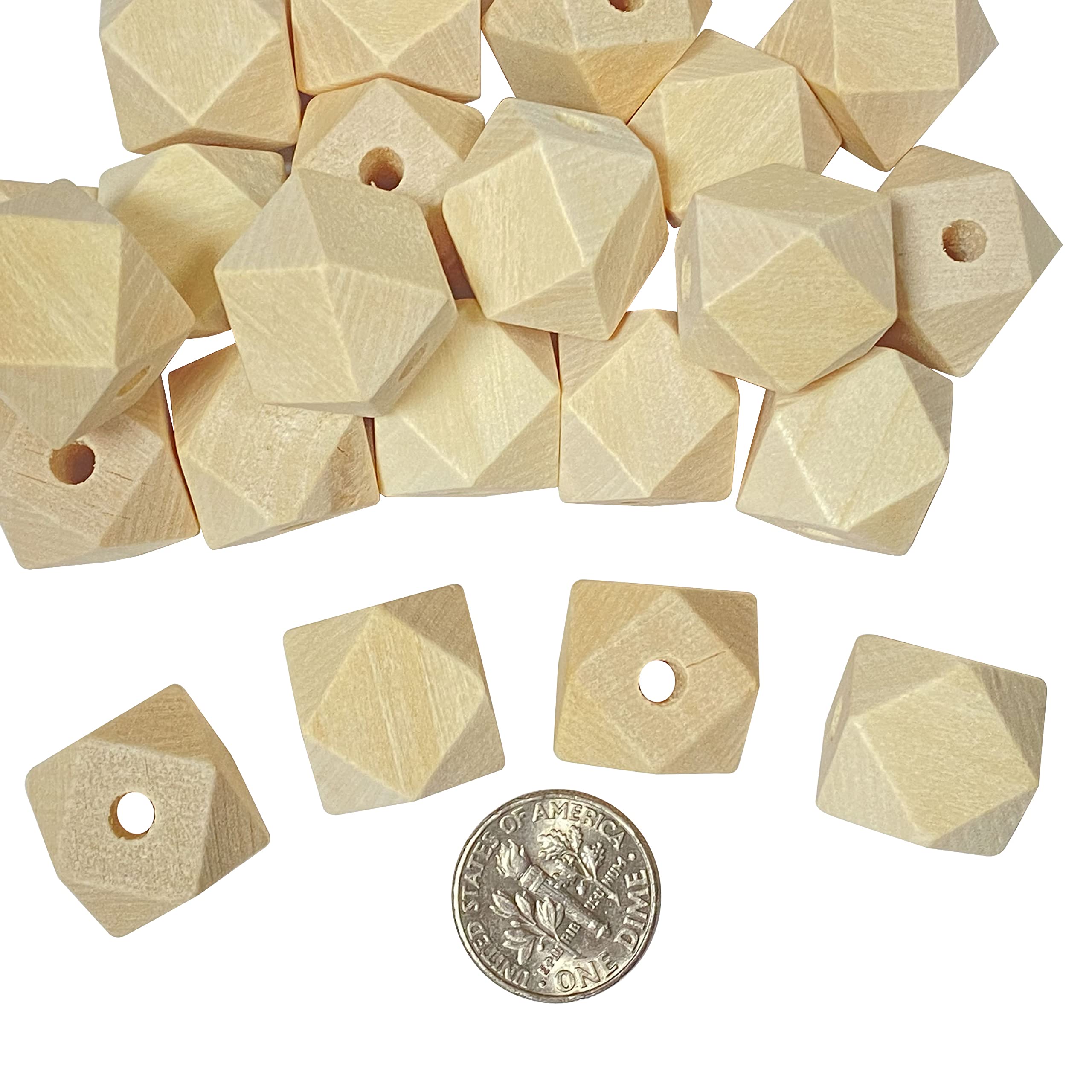 Photo 1 of 100 Pack 5/8 Inch Geometric Shaped Wooden Beads Faceted Wood Beads for Jewelry Crafts (Hole 3.5MM)