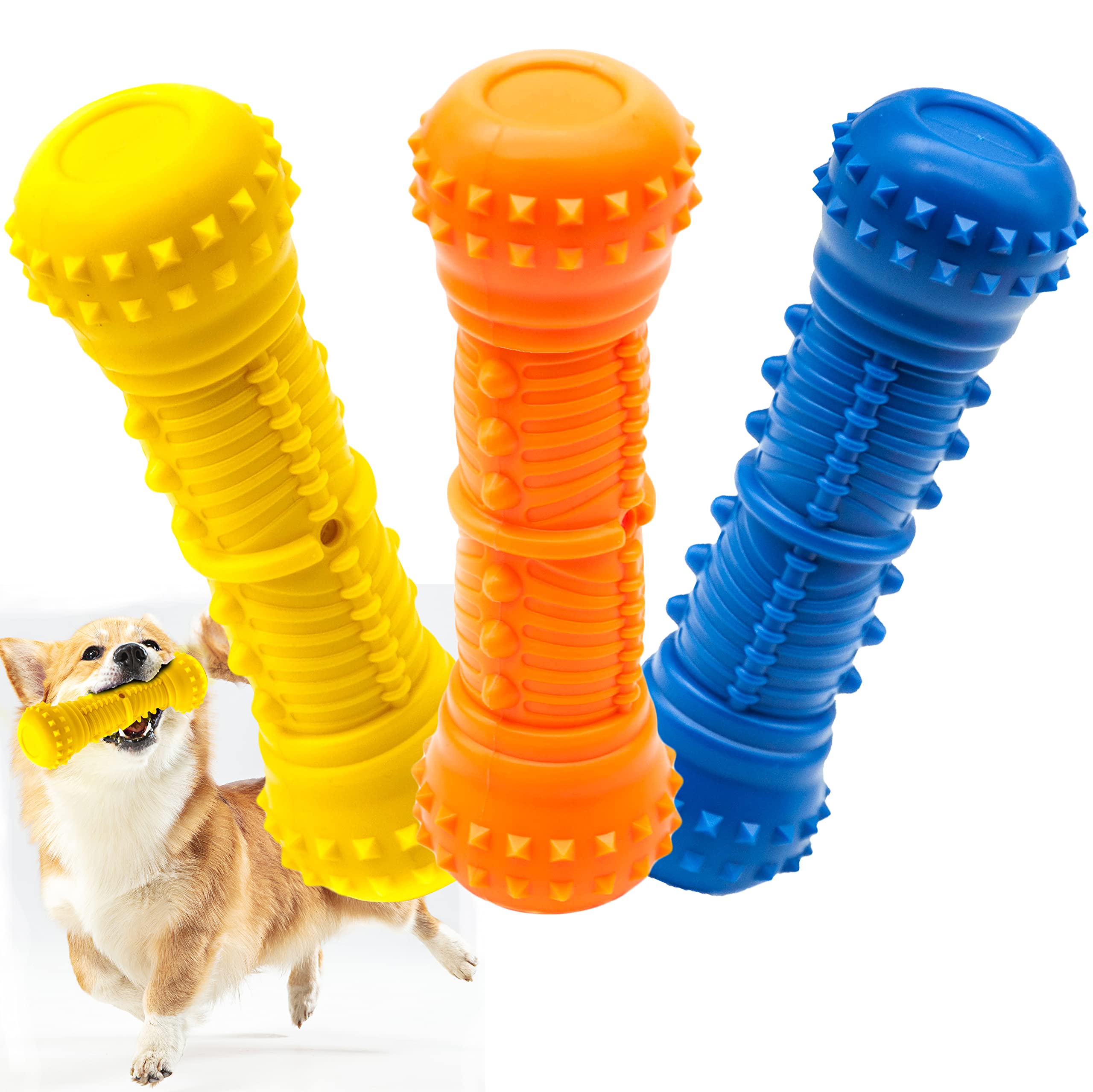 2 X SPIKE Dog Chew Toys for Dogs Bone SQUEAKY Dogs Toys | Dog Teething Toys Bright Interactive Dog Toys for Boredom Dog Balls for Healthy Strong Teeth Puppy Toys (Assorted (Pack of 2), Bone)