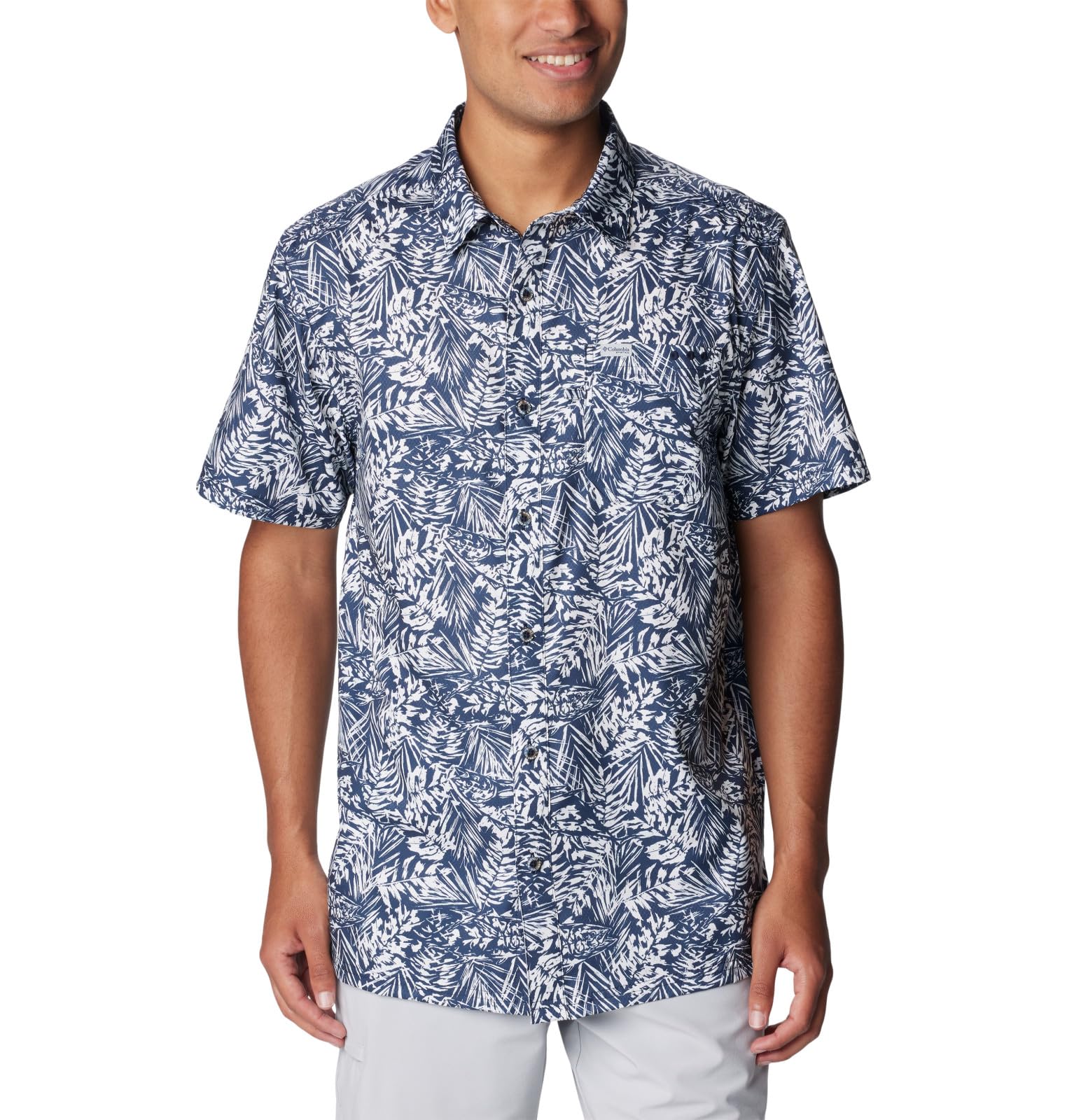 Columbia Men’s Super Slack Tide Camp Shirt, Collegiate Navy Tunado Tonal, 2X Tall